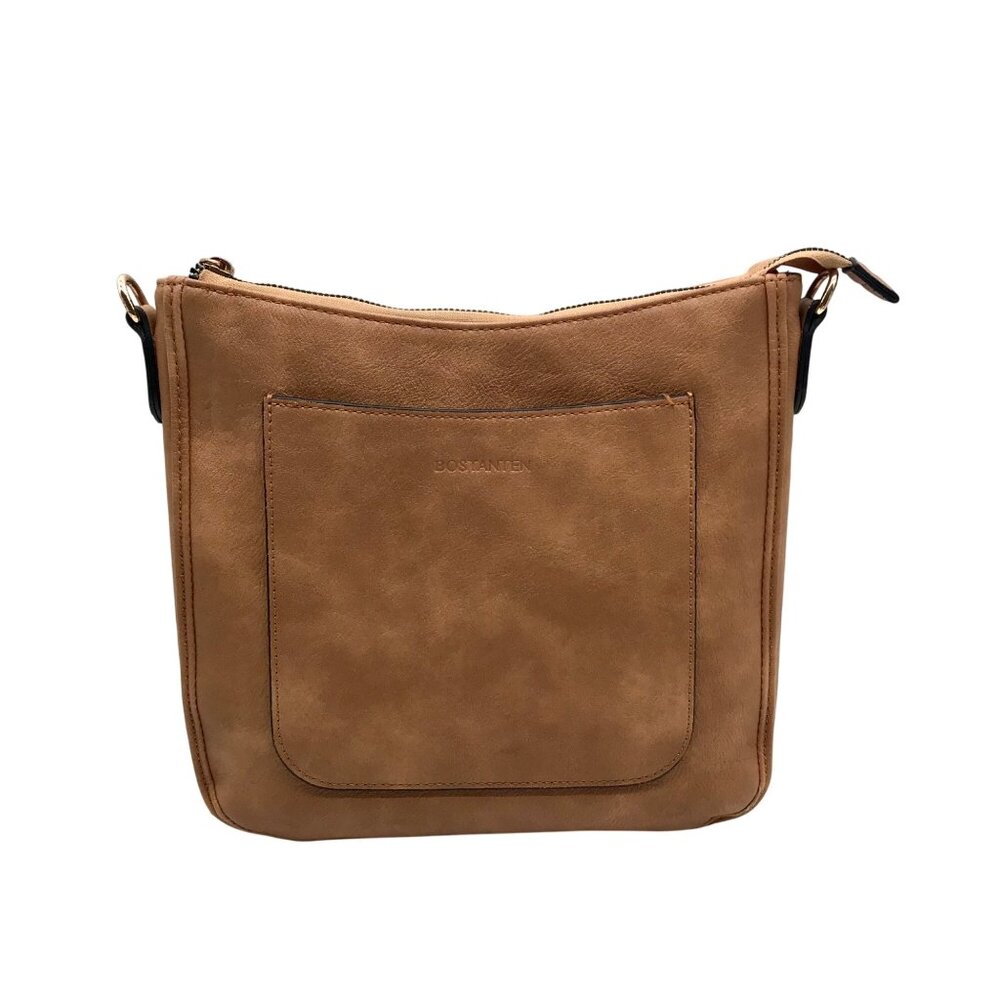Bostanten Tan Leather Trendy Crossbody Bag